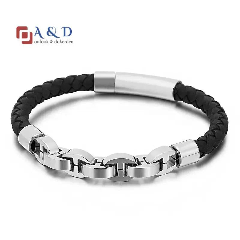 Seyra™ Anchor Leather Bracelet — Silver
